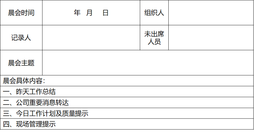 精益生产车间班前会记录表